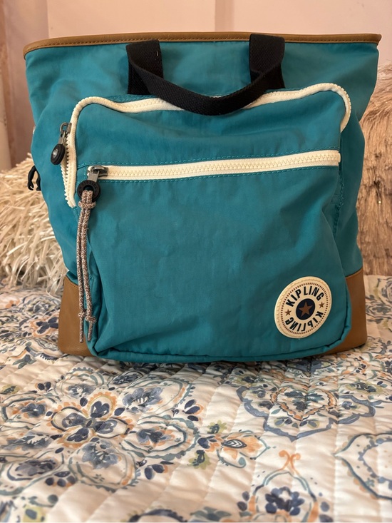 Kipling Handbags - Kipling Teal Backpack Tote with Brown Trim